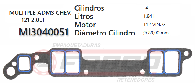 JUNTA DE ADMISION CHEVROLET 112-121 OVh 1.8/ PONTIAC J-2000 1.9