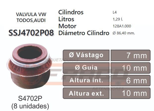 JUNTA DE SELLOS VALV FIAT 147 /UNO/PREMIO/TIPO/VOLSWAGEN/SKODA FELICIA