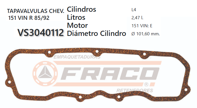 JUNTA DE T/VALVULA CHEVROLET 151 2.5 87/89