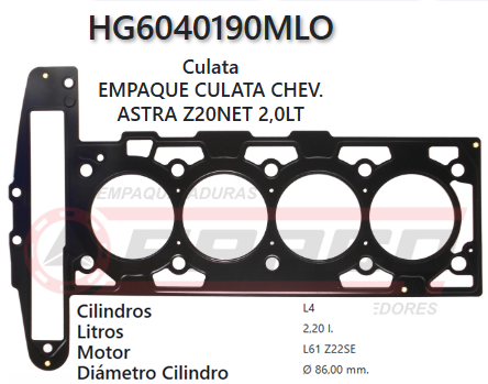 JUNTA DE CULATA CHEVROLET CAVALIER, COBALT ASTRA Z20NET/Z22SE 2.2L 00/08