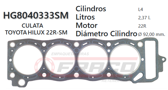 JUNTA DE CULATA TOYOTA HILUX 22R 2.0MM