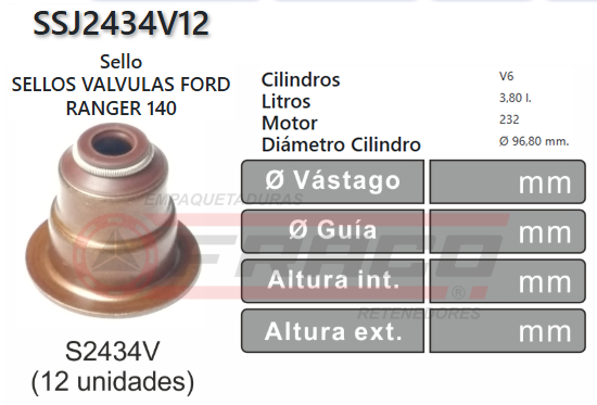 JUNTA DE SELLOS VALV FORD WINDSTAR, F-150 232 3.8/4.2L 96UP (12und)