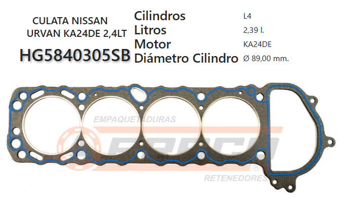 JUNTA DE CULATA NISSAN URBAN, FRONTIER, ALTIMA KA24E DOHC 2.4 89/