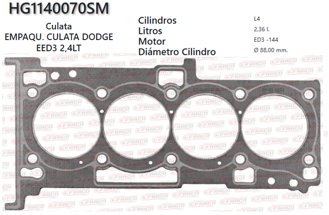 JUNTA DE CULATA CHRYSLER DODGE, PATRIOT, ED3, 2.4L, 07UP