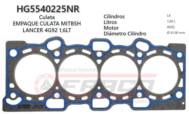 JUNTA DE CULATA MITSUBISHI MIRAGE/LANCER 4G92 1.6L 96/03
