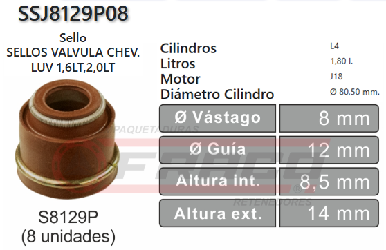 JUNTA DE SELLOS VALV CHEVROLET, KIA, MAZDA, NISSAN, ISUZU 4ZA1,4ZD1,4ZE1,L14,L18,L20 1.4/1.