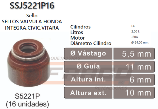 JUNTA DE SELLOS VALV HONDA CIVIC, CRX (D16Y5), VITARA (J20), (16und)