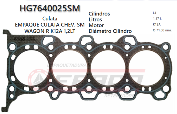 JUNTA DE CULATA SUZUKI WAGON K12A 1.2 97UP 2.0mm