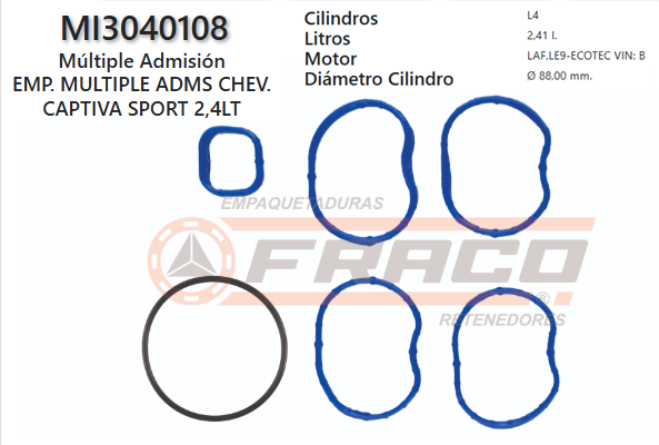 JUNTA DE ADMISION CHEVROLET CAPTIVA, HHR, LE9 A24XE 2.4L 06/11