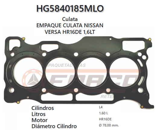 JUNTA DE CULATA NISSAN TIIDA / MARCH HR16DE 1.6L 06/UP