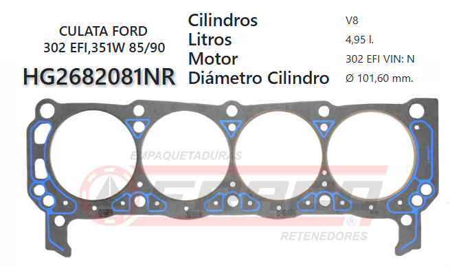 JUNTA DE CULATA FORD F-150/250/350, 5.7L, 351W 84/96 F/INJ
