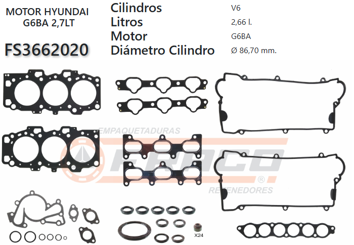 Junta de JUEGO JUNTAS HYUNDAI SANTAFE/TUCSON V6 G6BA 2.7 01/05
