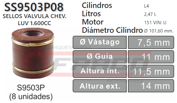 JUNTA DE SELLOS VALV CHEVROLET LUV, CAVALIER SKYLARK 1.6/1.8/2.5 82/91