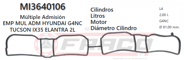 JUNTA DE ADMISION HYUNDAI ELANTRA, G4NC, 2.0cc, 2011UP