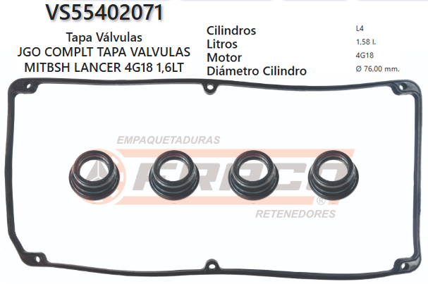 JUNTA DE T/VALVULA MITSUBISHI LANCER, 4G18, 1.6L, 00/07