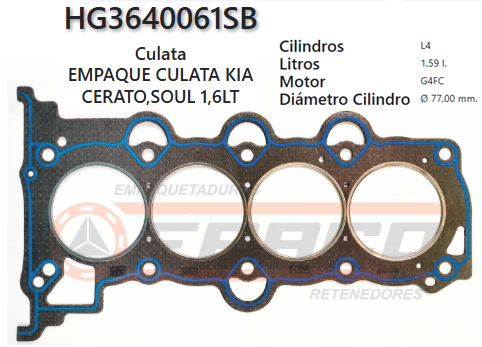 JUNTA DE CULATA KIA CERATO G4FC 1.6L 06/08
