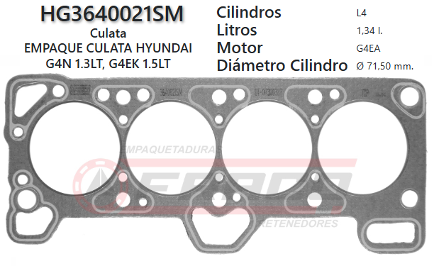 JUNTA DE CULATA HYUNDAI ACCENT GLS 96/01 G4N SOHC G4K