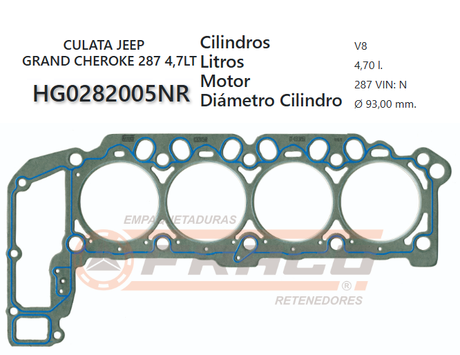 JUNTA DE CULATA AMC JEEP GRAND CHEROKEE 4.7L (287) 99/07