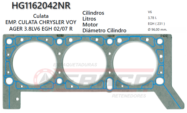 JUNTA DE CULATA CHRYSLER / DODGE CARAVAN, 231, 3.8L, 04/10 (IZQ.)