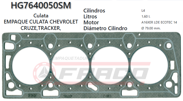 JUNTA DE CULATA CHEVROLET SONIC, CRUZE, TRACKER A18XER 1.6/1.8 05/UP