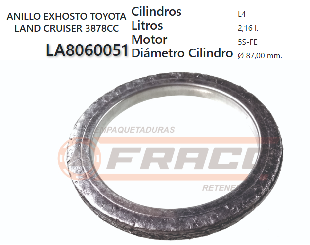 JUNTA DE MUFFLER TOYOTA CAMRY 88/96. 2L/2S/3S/5S