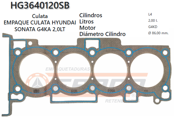 JUNTA DE CULATA HYUNDAI SONATA N20, Y20, K5, G4KA-KC 08/12 (1.4mm)