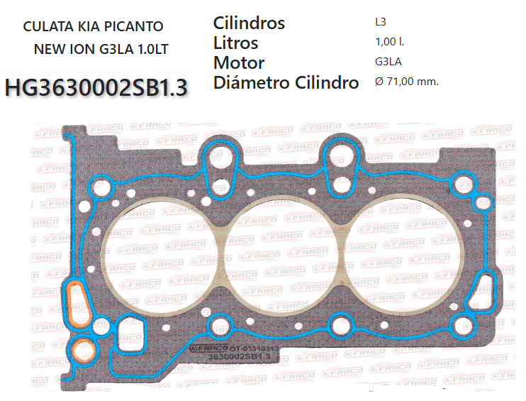 JUNTA DE CULATA KIA PICANTO G3LA 1.0L 17/24