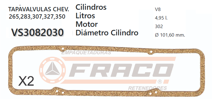 JUNTA DE T/VALVULA CHEVROLET 265/283/302/305/350 4.6/5.0/5.7L 69/91