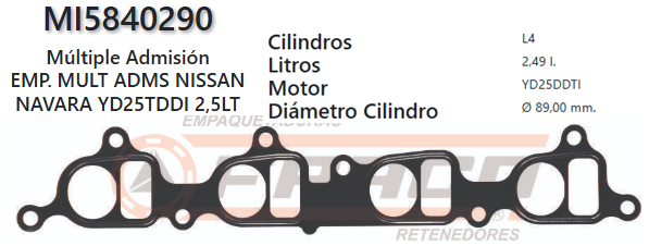 JUNTA DE ADMISION NISSAN FRONTIER/ NAVARA YD25 2.5 01/UP