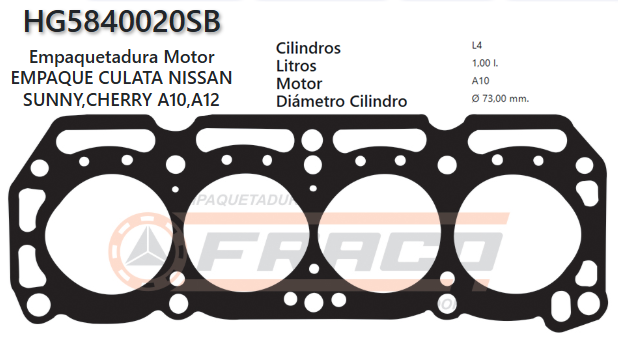 JUNTA DE CULATA NISSAN SUNNY, CHERRY 8VAL. A10/A12 1.0/1.2L 66/82