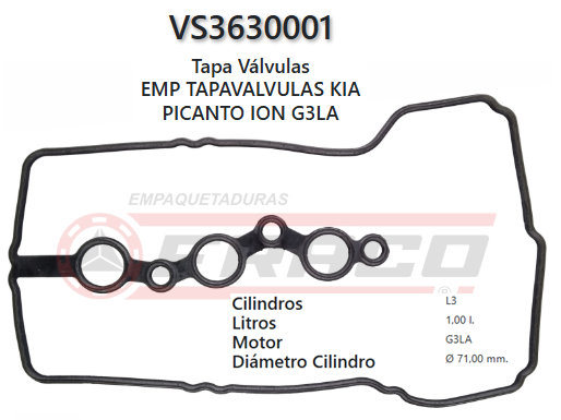JUNTA DE T/VALVULA KIA PICANTO G3LA, 3 CIL 1.0L EKOT 2013/UP