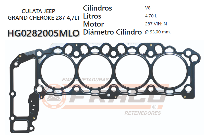 JUNTA DE CULATA AMC JEEP GRAND CHEROKEE 4.7L (287) 99/07