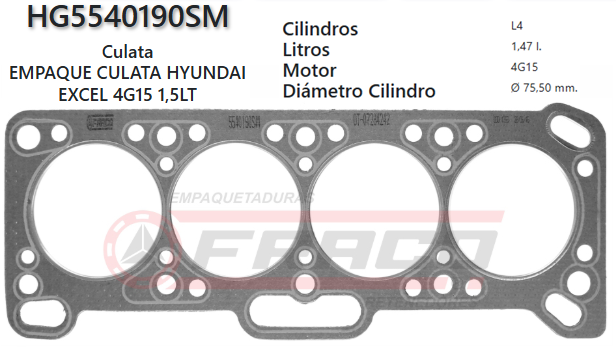 JUNTA DE CULATA HYUNDAI EXCEL G15B/G4AJ 1.5 84/94 (1.8mm)