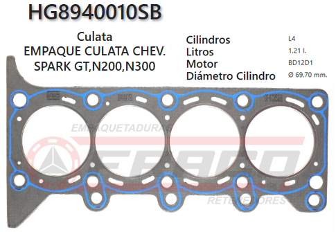 JUNTA DE CULATA CHEVROLET SPARK N200/300, BD12D1, GT, 12L, 09UP