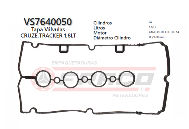 JUNTA DE T/VALVULA CHEVROLET SONIC/TRACKER LDE / A18XER 1.6L / 1.8L 05/UP