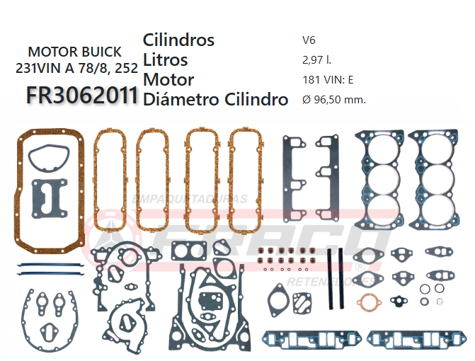 Junta de JUEGO JUNTAS CHEVROLET 181 3.0/3.8 4.1 78UP