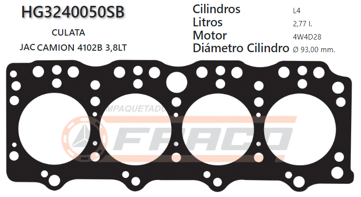 JUNTA DE CULATA JAC GW4D28 / HFC 1040 K (10T) 3.8L 4102BQ/ZQ