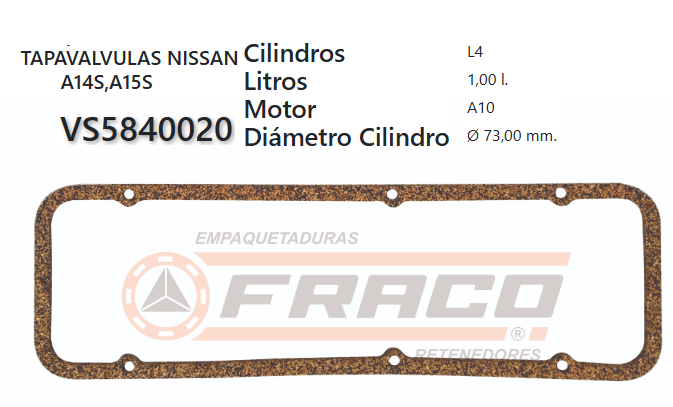 JUNTA DE T/VALVULA NISSAN SUNNY A10/A12/14/15 66/UP