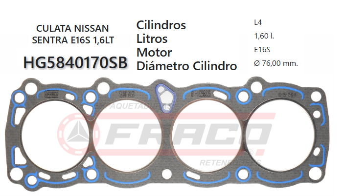 JUNTA DE CULATA NISSAN SENTRA E15/E16 1600CC 87UP