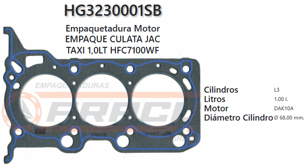 JUNTA DE CULATA JAC HFC7100WF, 1.0L, 12/UP