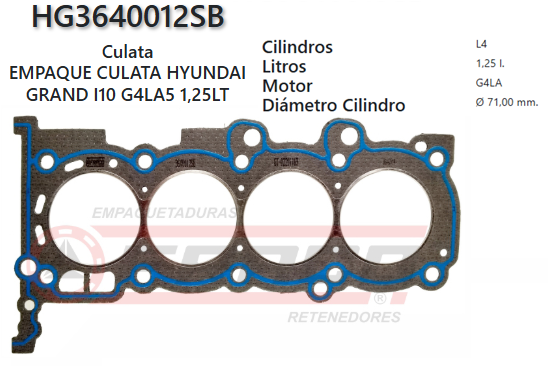 JUNTA DE CULATA HYUNDAI GETZ / GRAND i10, G4LA5 1.2L 10/UP
