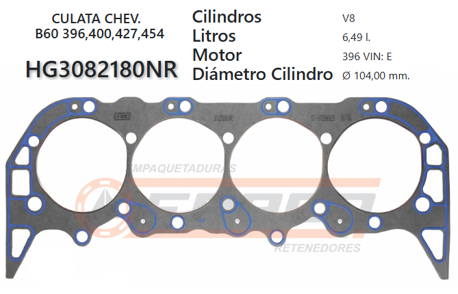 JUNTA DE CULATA CHEVROLET C-10/20/30, 6.5L,  396 68/79