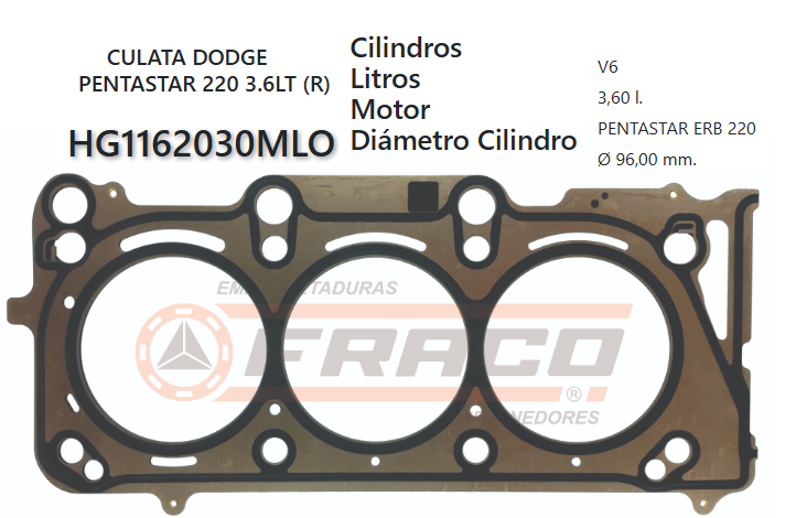JUNTA DE CULATA CHRYSLER, DODGE, GRAND CHEROKEE 3.6L 16/22 (DER)