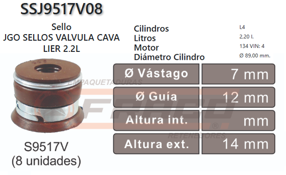 JUNTA DE SELLOS VALV CHEVROLET CAVALIER 134, 2.2L (8und)