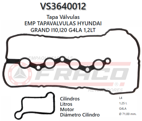 JUNTA DE T/VALVULA HYUNDAI GETZ / GRAND i10/i20, G4LA5 1.2L 10/UP