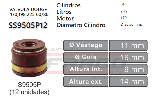 JUNTA DE SELLOS VALV DODGE 170/198/225 2.8/3.1/3.7