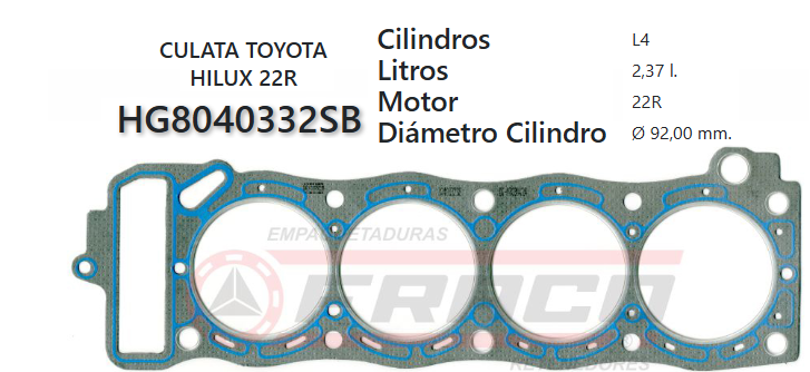 JUNTA DE CULATA TOYOTA HILUX 22R 85/95