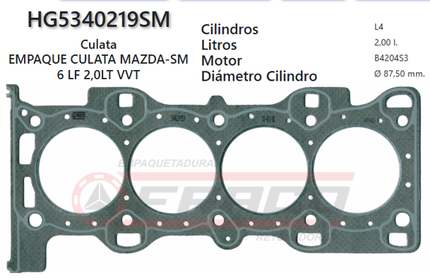 JUNTA DE CULATA MAZDA 3/6, FORD FOCUS LF-VE, CJBA, 2.0L 06/09 2.0MM