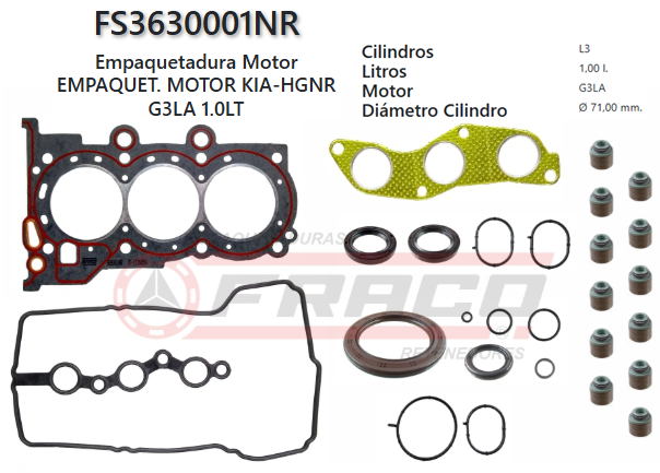 Junta de JUEGO JUNTAS KIA PICANTO G3LA, 3 CIL 1.0L EKOT 2013/UP