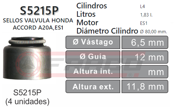 JUNTA DE SELLOS VALV HONDA ES1/ET/ES2/A20A  (UND)